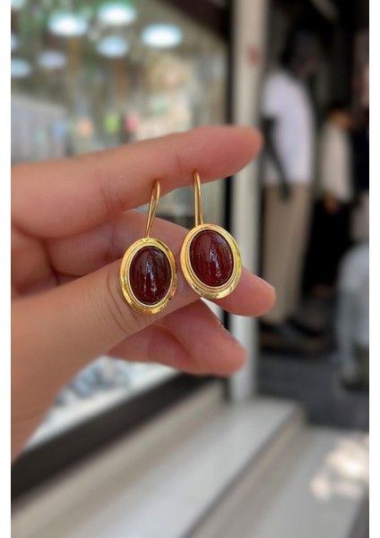 Gümüş Akik Taşlı Sallantılı Küpe IS989E6