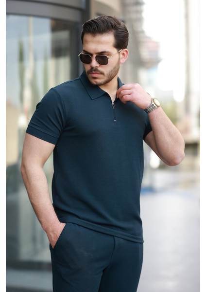 Erkek Yakalı Fermuarlı T-Shirt Pantolon Ikili Rahat Takım modelleri