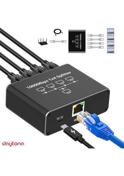 ZR889 1000MBPS Internet Hızı, Cat 8, Cat 7, Cat 6 Için Type C Güç Kablosu ile RJ45 Network Splitter Bilgisayarlar, Tv'ler, Yönlendiriciler Için Adaptör 1to4 modelleri