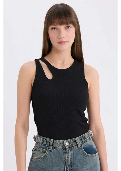 Slim Fit Dar Kesim Bisiklet Yaka Fitilli Kaşkorse Atlet A3422AX25AU