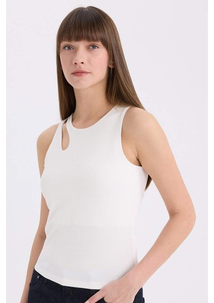 Slim Fit Dar Kesim Bisiklet Yaka Fitilli Kaşkorse Atlet A3422AX25AU