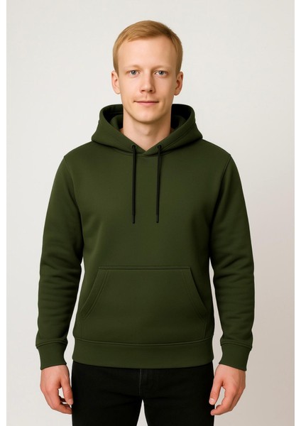 Erkek Haki Kapüşonlu SWEATSHIRT-W1108