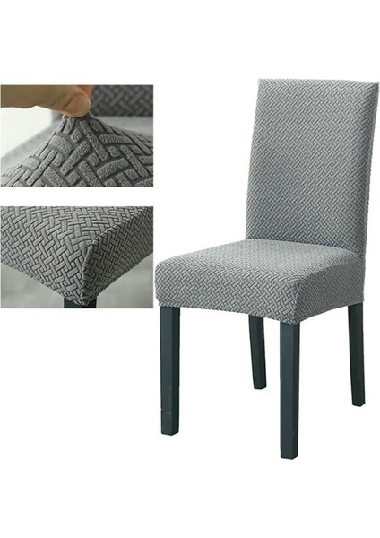 Tuğla Desen Likrali Jakarlı Kümaş Sandalye Örtüsü, Lastikli, Esnekli Sandalye Kılıfı 6 Adet