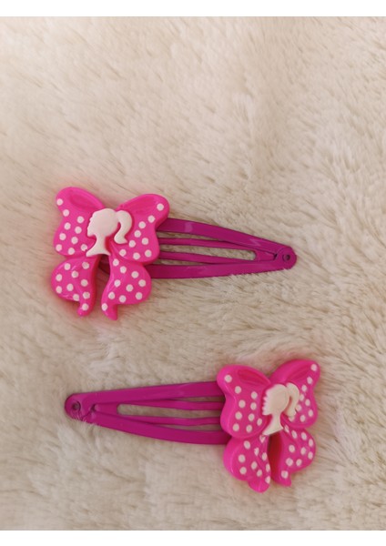 Mine Kaplamalı Ikonik Barbie ve Puantiyeli Desenli Çiftli Koyu Pembe Üçgen Model Çocuk Çıt Çıt Toka fiyatları