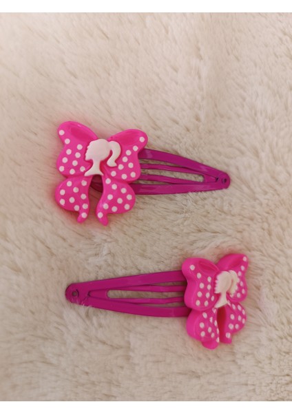 Mine Kaplamalı Ikonik Barbie ve Puantiyeli Desenli Çiftli Koyu Pembe Üçgen Model Çocuk Çıt Çıt Toka modelleri