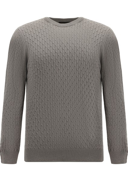 Bisiklet Yaka Slim Fit Dar Kesim Desenli Pamuklu Kaşmirli Triko Kazak