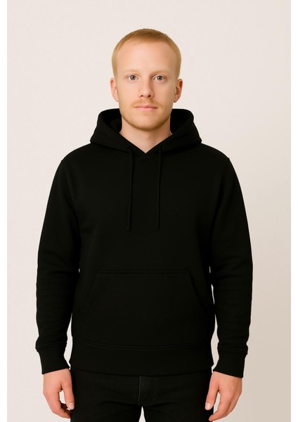 Erkek Siyah Kapüşonlu SWEATSHIRT-W1108