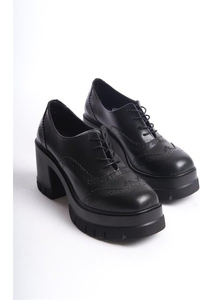 Kadın Dianai Siyah Cilt Carık Model 8 cm Topuklu Platformlu Ayakkabı