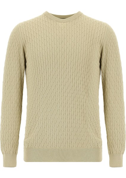 Bisiklet Yaka Slim Fit Dar Kesim Desenli Pamuklu Kaşmirli Triko Kazak