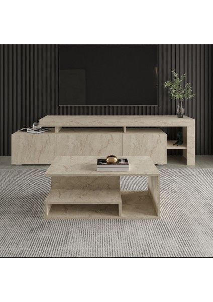 Vera Mini Orta Sehpa – Modern Tasarım, Fonksiyonel Raflı Yapı, Traverten fiyatları