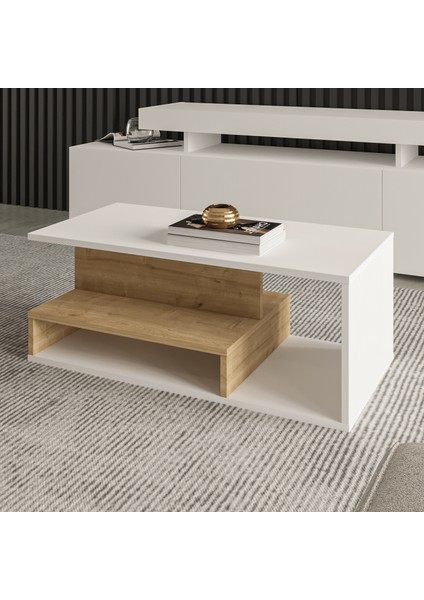 Vera Mini Orta Sehpa – Modern Tasarım, Fonksiyonel Raflı Yapı-Beyaz/Safir Meşe modelleri