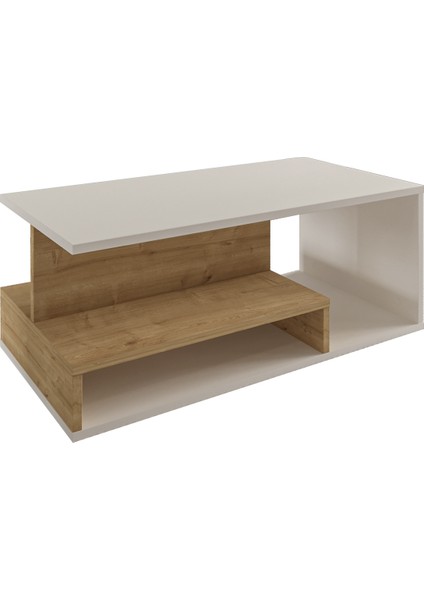 Vera Mini Orta Sehpa – Modern Tasarım, Fonksiyonel Raflı Yapı-Beyaz/Safir Meşe fırsatları