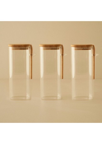 Alice Bambu Kapaklı 3'lü Kavanoz Seti Naturel (1000 Cc)