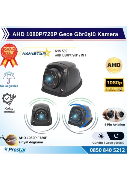 Metal Mini Gece Görüşlü Ahd 1080P/720P 4 Pin Soketli Yan Için Uygun Kamyon Tır Otobüs Kamerası