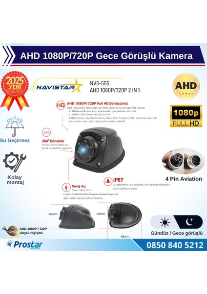 Metal Mini Gece Görüşlü Ahd 1080P/720P 4 Pin Soketli Yan Için Uygun Kamyon Tır Otobüs Kamerası fiyatları