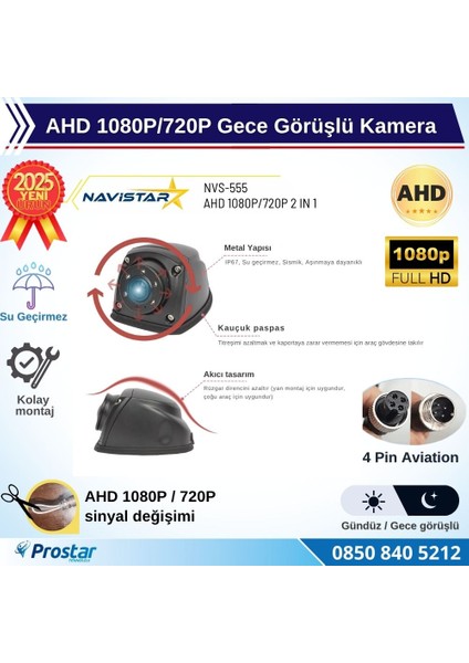 Metal Mini Gece Görüşlü Ahd 1080P/720P 4 Pin Soketli Yan Için Uygun Kamyon Tır Otobüs Kamerası modelleri