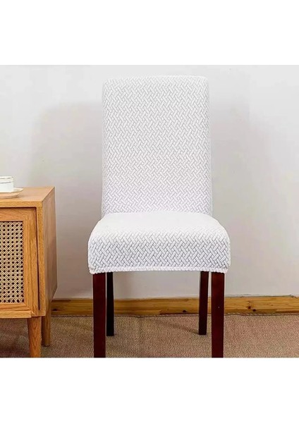 Tuğla Desen Likrali Jakarlı Kümaş Sandalye Örtüsü, Lastikli, Esnekli Sandalye Kılıfı 6 Adet