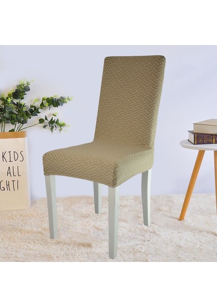 Tuğla Desen Likrali Jakarlı Kümaş Sandalye Örtüsü, Lastikli, Esnekli Sandalye Kılıfı 6 Adet