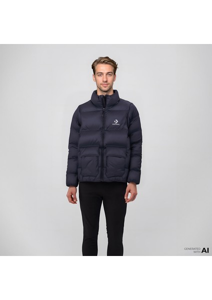 Erkek Dik Yaka Siyah Şişme Mont.001