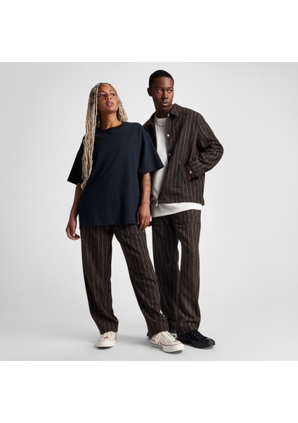 Unisex Loose Fit Çizgili Kahverengi Pantolon.216