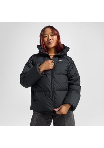 Kadın Kapüşonlu Siyah Şişme Mont.001