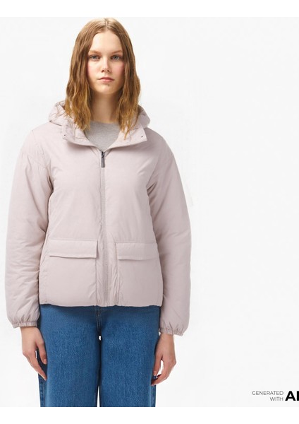 Kadın Kapüşonlu Bej Şişme Mont.251