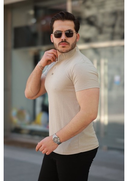 Erkek Hakim Yaka Dokuma Pamuklu Kumaş Kısa Kollu T-Shirt fiyatları