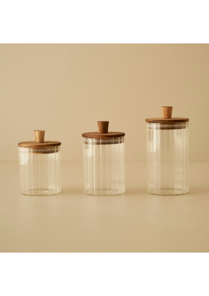 Beatrice Ahşap Kapaklı 3'lü Kavanoz Seti Naturel