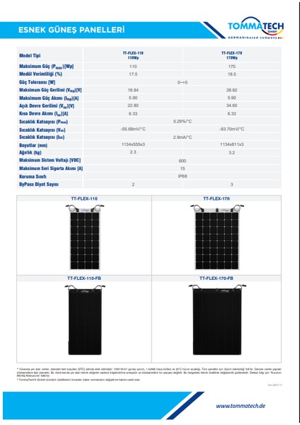 Esnek Güneş Paneli TT-FLEX-170 170WP fırsatları