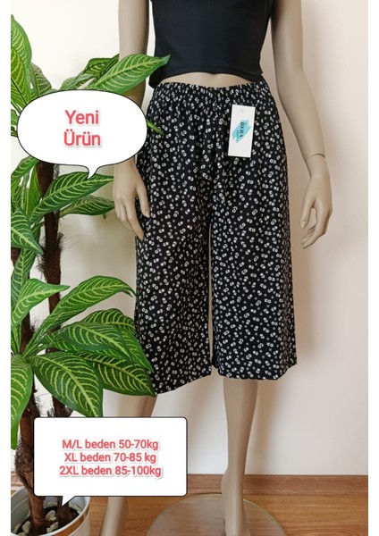 Kadın Baskılı Yumuşak Dokulu Pamuklu Penye Bermuda Alt