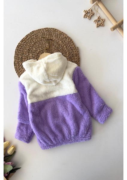 Krm Işleme Çift Renk Kapüşonlu Peluş Kız çocuk mont - Lila fiyatları