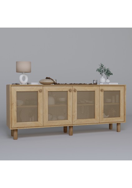 Bohem Serisi Natura Pvc Hasır Desen Ceviz - Meşe Konsol