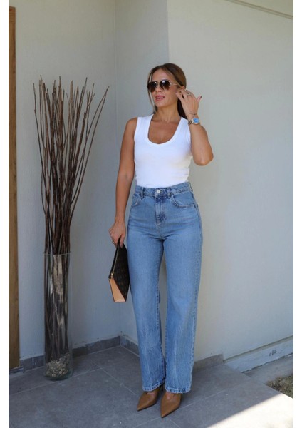 Mavi Taşlamalı Jean Pantolon