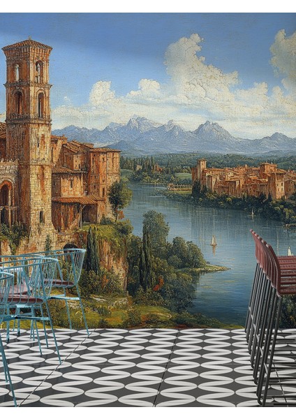 Klasik Tarihi Kale Desenli Duvar Kağıdı