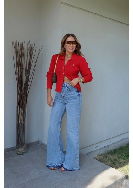 Mavi Taşlamalı Bol Paça Jean Pantolon fiyatları