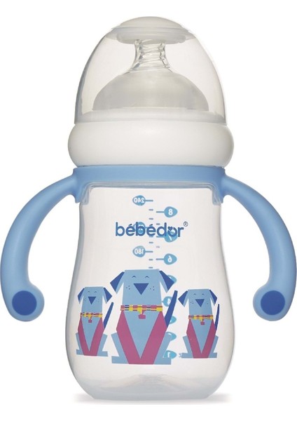Desenli Geniş Ağızlı Kulplu Pp Biberon 125ML (KOD:99322) - Mavi