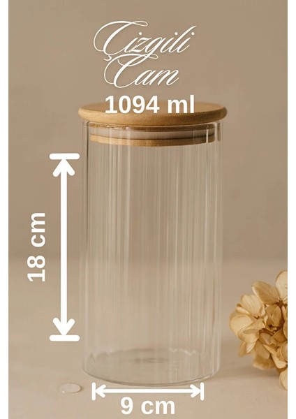 6'lı Çizgili Cam Baharatlık Seti – Hava Geçirmez Bambu Vakum Kapaklı Kavanoz Seti 1095 ml
