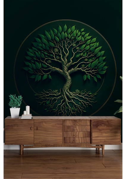 Mistik Yeşil Hayat Ağacı Desenli Duvar Kağıdı fiyatları