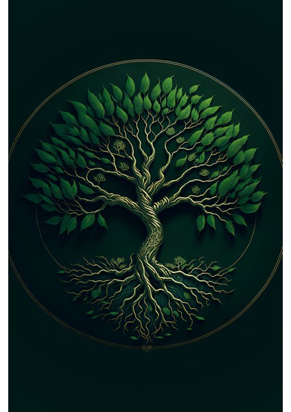 Mistik Yeşil Hayat Ağacı Desenli Duvar Kağıdı modelleri