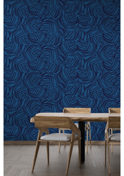 Mavi Yaprak Desenli Duvar Kağıdı