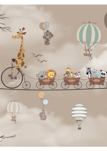 Hayvanlar Treni ve Balonlu Çocuk Odası Duvar Kağıdı fırsatları