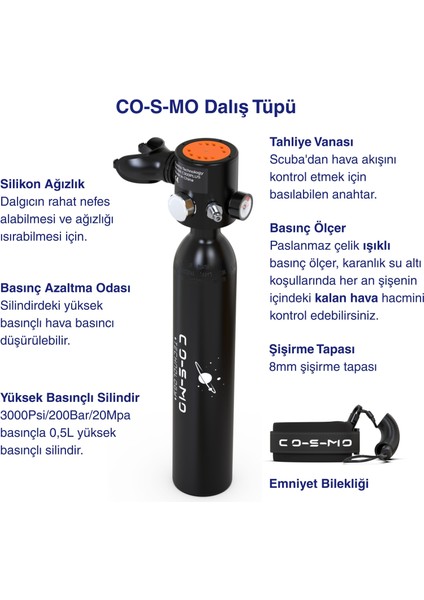 Taşınabilir Dalış Seti – Doldurulabilir Mini Tüp ve Şnorkel Maskesi