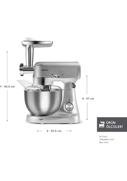 Multicast Plus Döküm Kıyma Çekme/Sucuk-Sosis/İçli Köfte/ Kurabiye Aparatlı Hamur Yoğurma Makinesi Silver 1000w 5l fiyatları