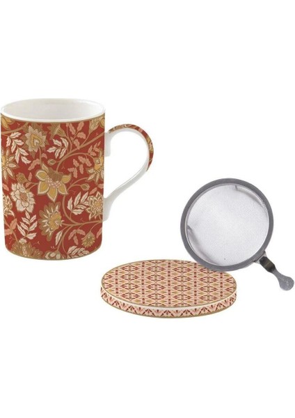 Fine China Porselen Kulplu Bardak 350 ml Kapaklı ve Metal Demlikli