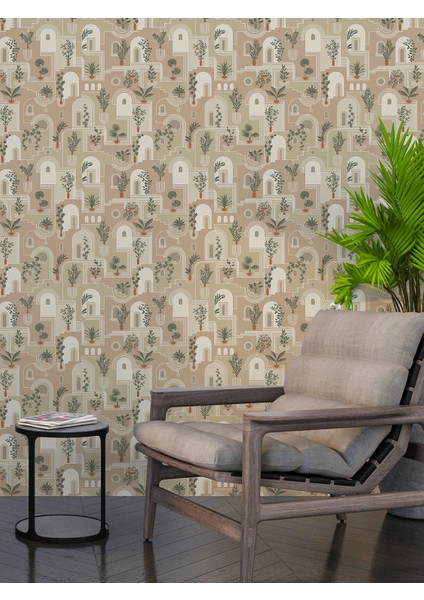 Bohem Tarzı Bitki Desenli Duvar Kağıdı