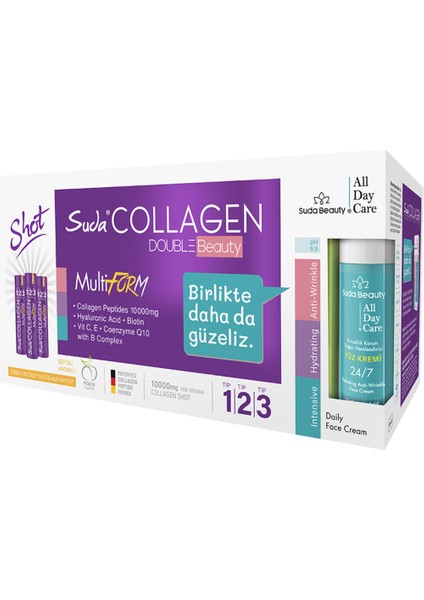Collagen Double Beauty Multıform Içime Hazır Sıvı Shot 30X40ml – Şeftali - Dezenfektan Hediyeli (%72 Alkol)
