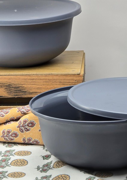 Plastik Saklama Kabı Seti - 2li Mutfak Saklama Kabı Takımı - 2 Litre, 23 cm - Gri fiyatları