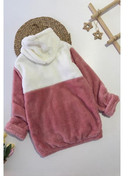 Krm Işleme Çift Renk Kapüşonlu Peluş Kız çocuk mont - Somon fiyatları
