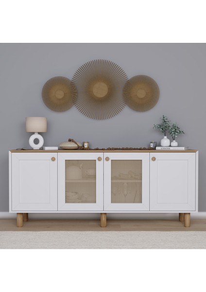 Bohem Serisi Natura 2 Kapak Pvc Hasır Desen Mat Beyaz - Açık Ceviz Konsol