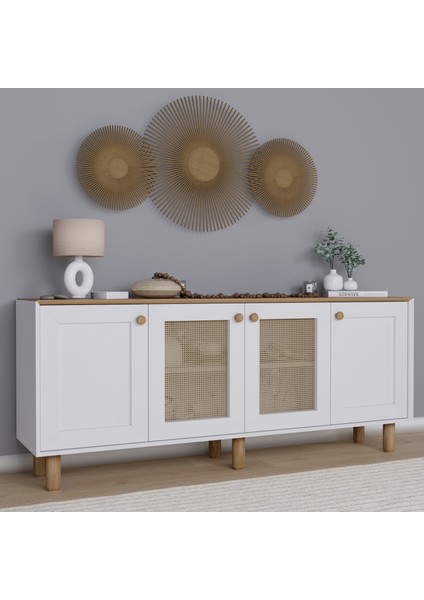 Bohem Serisi Natura 2 Kapak Pvc Hasır Desen Mat Beyaz - Açık Ceviz Konsol modelleri